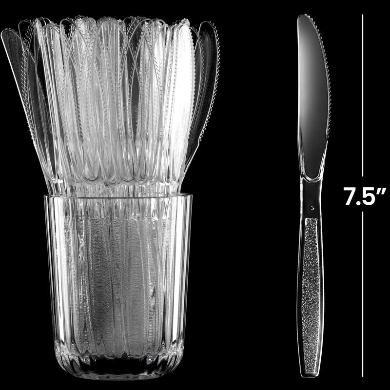 JoyServe Clear Plastic Knives - (Bulk Pack 180) Disposable Plastic Utensils Heavy Duty Knives  Silverware Cutlery Sets for Party Supplies  Dinners  Buffets  Take-Out  Catering  Food Services  - Image 1