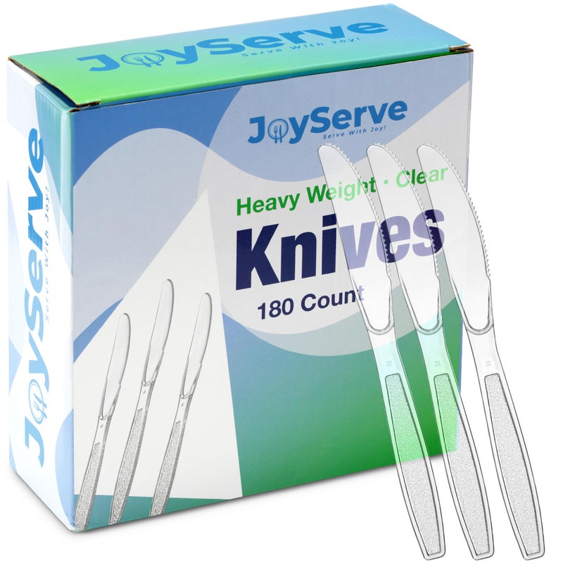 JoyServe Clear Plastic Knives - (Bulk Pack 180) Disposable Plastic Utensils Heavy Duty Knives  Silverware Cutlery Sets for Party Supplies  Dinners  Buffets  Take-Out  Catering  Food Services  - Image 2