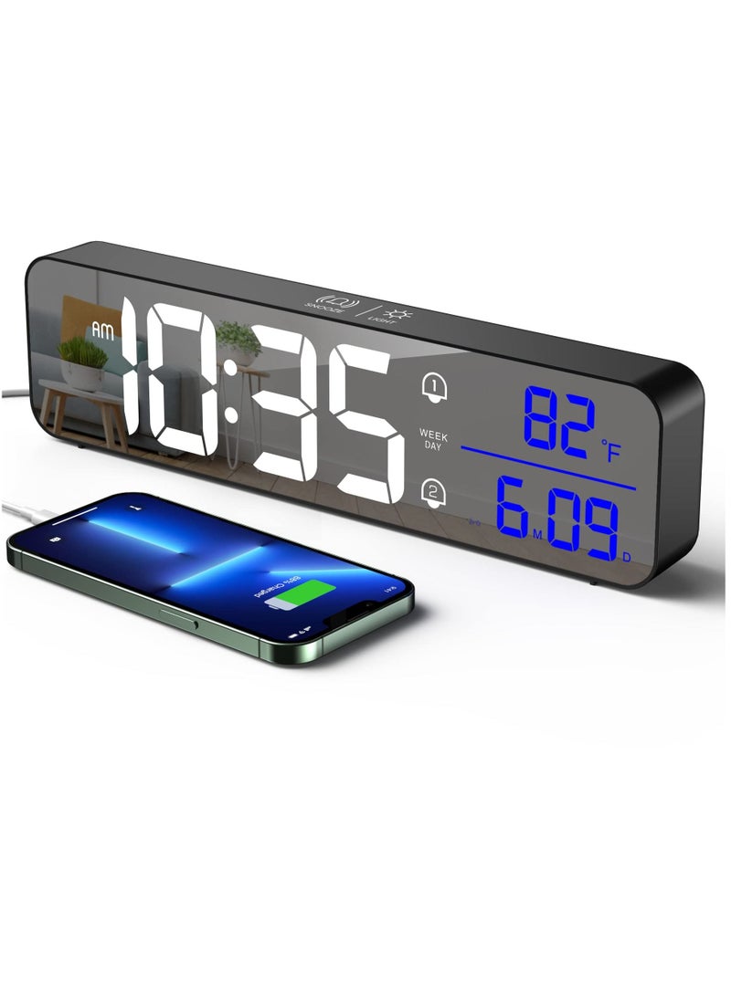 SYOSI Digital Clock for Bedrooms Plug-in Digital Alarm Clock, Digital Day Calendar Clock, Chargable Desk Digital Clock Snooze Mode Custom Brightness Loud Alarm Clock Radio for Office Table - Image 1