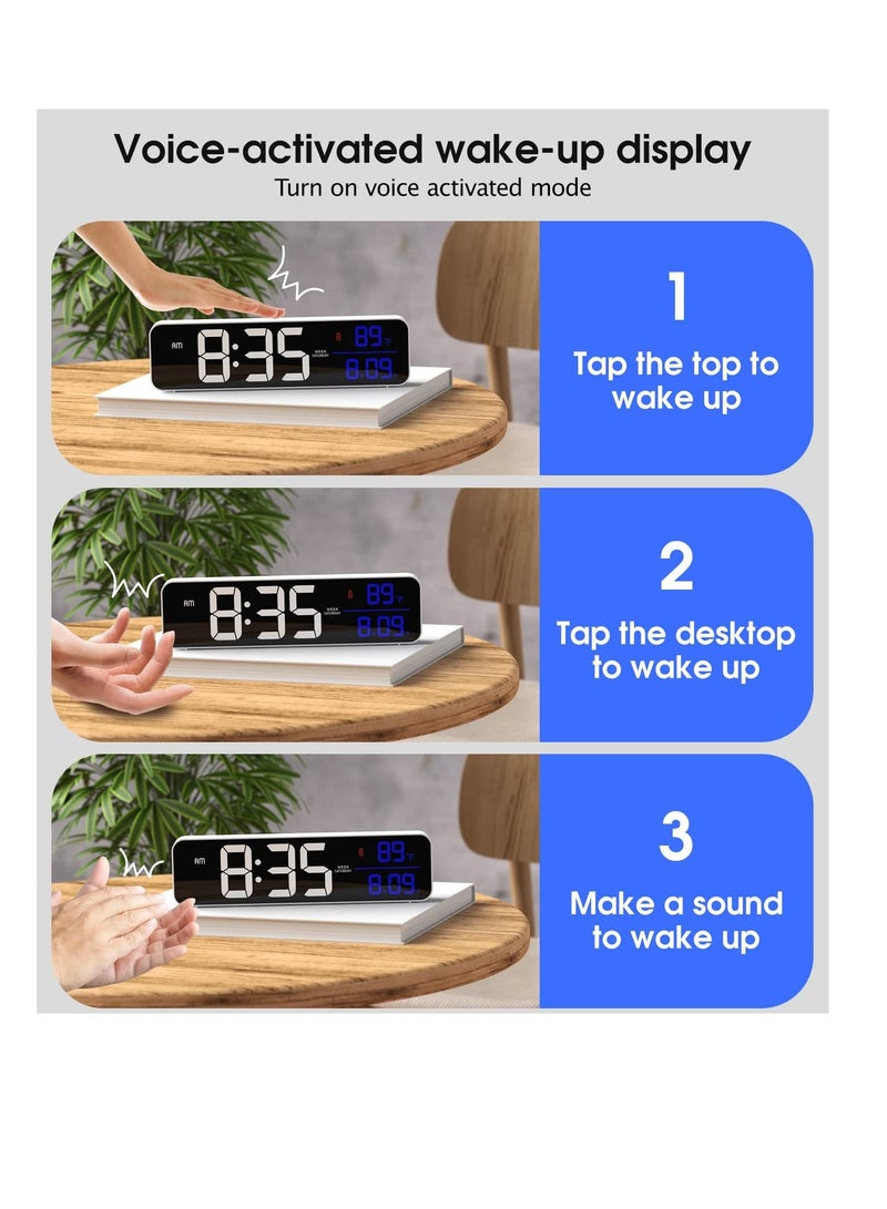 SYOSI Digital Clock for Bedrooms Plug-in Digital Alarm Clock, Digital Day Calendar Clock, Chargable Desk Digital Clock Snooze Mode Custom Brightness Loud Alarm Clock Radio for Office Table - Image 3