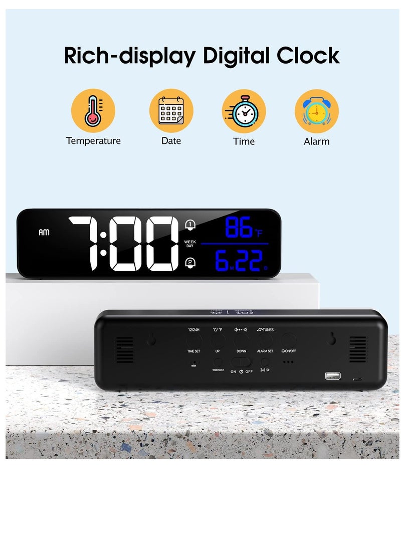 SYOSI Digital Clock for Bedrooms Plug-in Digital Alarm Clock, Digital Day Calendar Clock, Chargable Desk Digital Clock Snooze Mode Custom Brightness Loud Alarm Clock Radio for Office Table - Image 2
