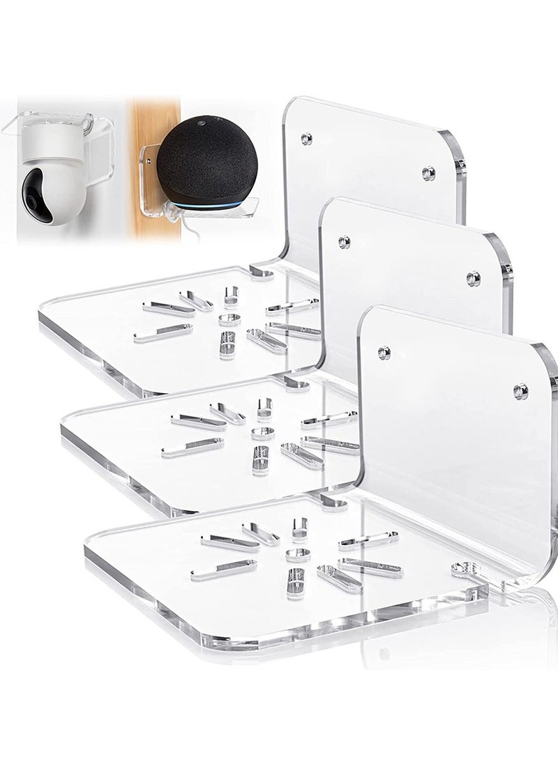 Super ZYouth - Acrylic Small Wall Shelf Set of 3 for Security Cameras, Speakers, Baby Monitors, Universal Adhesive Shelf Easy to Install No Drill, with Cable Clips (Clear) - Image 1