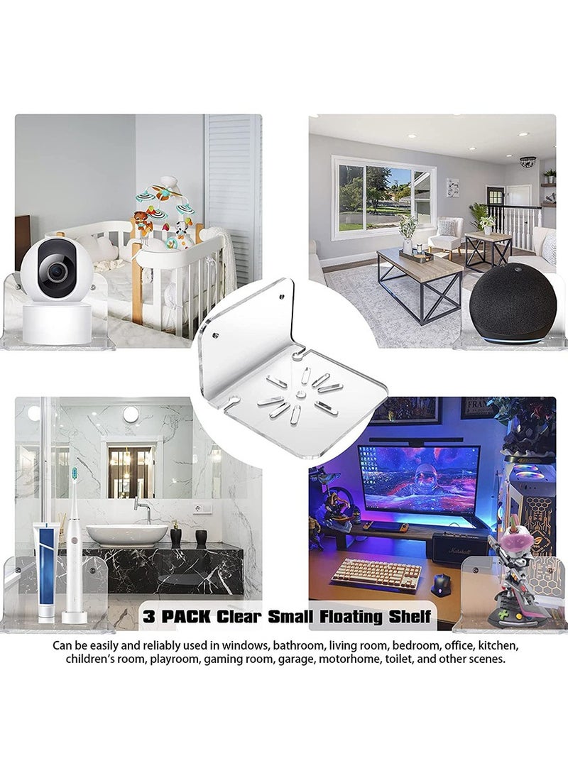 Super ZYouth - Acrylic Small Wall Shelf Set of 3 for Security Cameras, Speakers, Baby Monitors, Universal Adhesive Shelf Easy to Install No Drill, with Cable Clips (Clear) - Image 1