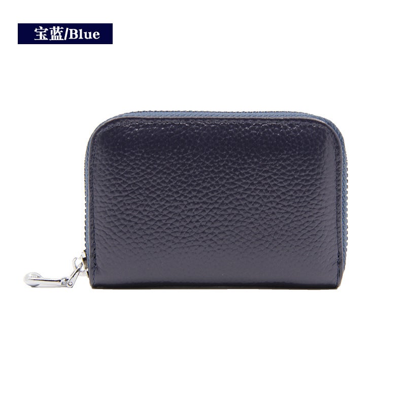 Genuine Leather Accordion Wallet RFID Blocking Large Capacity Unisex Card Holder Sapphire Blue 