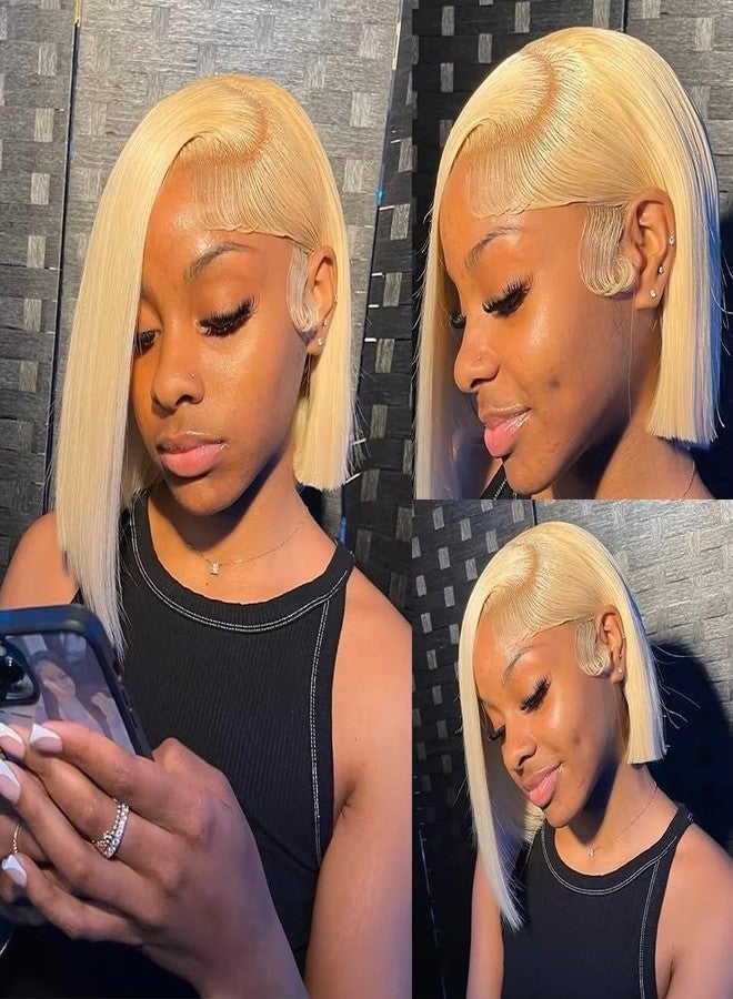 Smartinnov 613 Bob Wigs 13x4 HD Lace Front Blonde Human Hair Silky Straight Middle Part Bob Wigs Bleached Knots Glueless 180% Density 613 Blonde with Natural Hairline 12 Inch for Women(Take Color Well) - Image 5