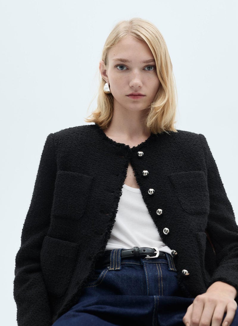 MANGO Tweed Jacket With Jewel Buttons  - Image 4