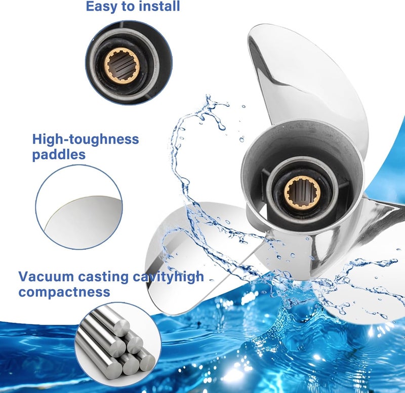 FYMP 10.25 x 14/15/16-G Polished/Black Stainless Steel Boat Outboard Propeller for Yamaha Engines 40-60HP - Image 5