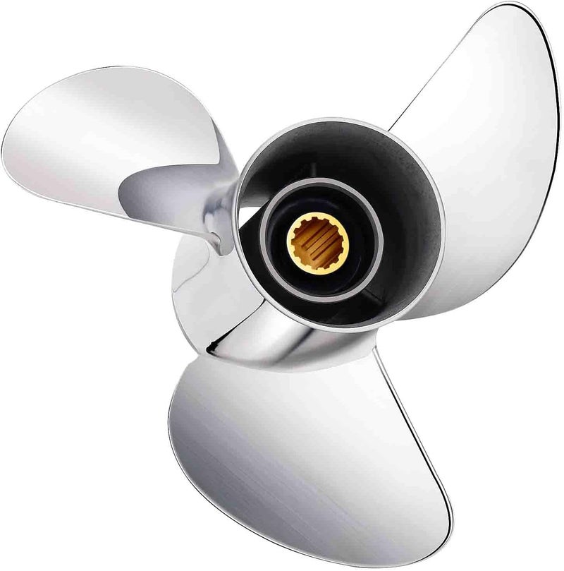 FYMP 10.25 x 14/15/16-G Polished/Black Stainless Steel Boat Outboard Propeller for Yamaha Engines 40-60HP - Image 1
