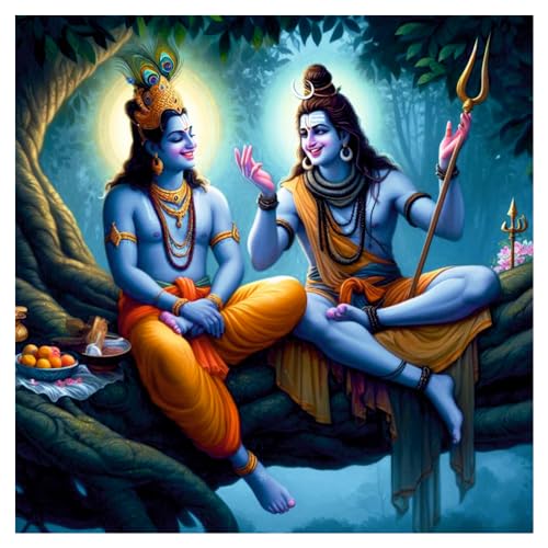 Akki Wold Smiley God Mahadev & Krishna Wall Poster for Livng Room, Kids Room, Office (Size - 46CM X 46CM) - Image 1