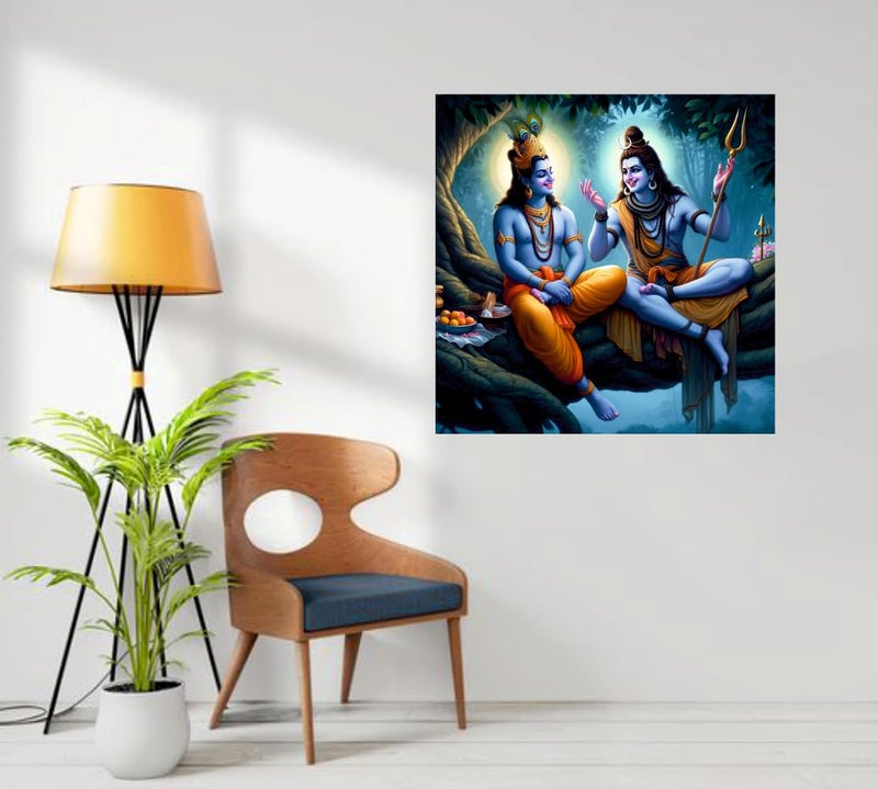 Akki Wold Smiley God Mahadev & Krishna Wall Poster for Livng Room, Kids Room, Office (Size - 46CM X 46CM) - Image 3
