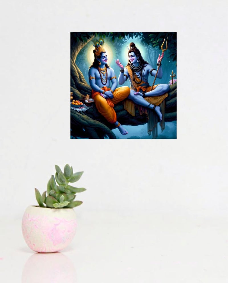 Akki Wold Smiley God Mahadev & Krishna Wall Poster for Livng Room, Kids Room, Office (Size - 46CM X 46CM) - Image 2