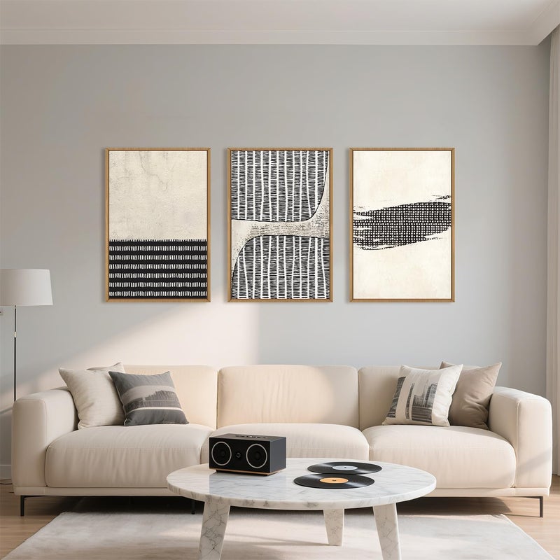Aryroi Large Abstract Black and Beige Framed Canvas Wall Art,Minimalist Dots Lines Wall Decor,Modern Geometric Shapes Artwork,Cozy Neutral Art Print for Living Room,Bedroom,Office,Home-16"x24"x3 - Image 2