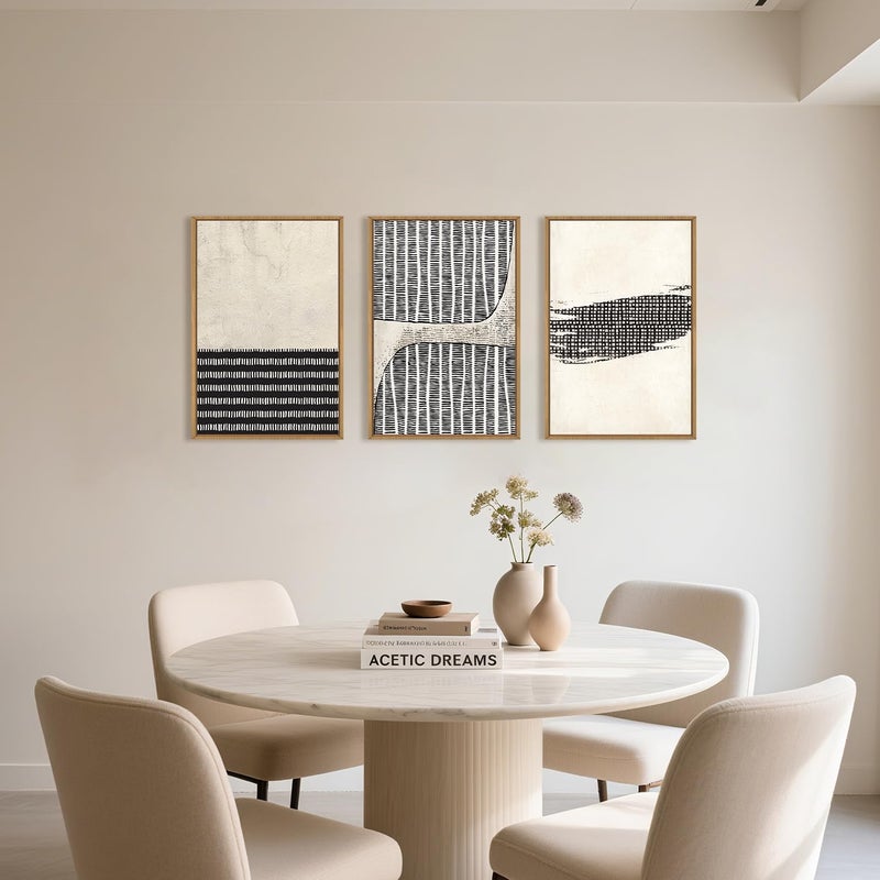 Aryroi Large Abstract Black and Beige Framed Canvas Wall Art,Minimalist Dots Lines Wall Decor,Modern Geometric Shapes Artwork,Cozy Neutral Art Print for Living Room,Bedroom,Office,Home-16"x24"x3 - Image 4