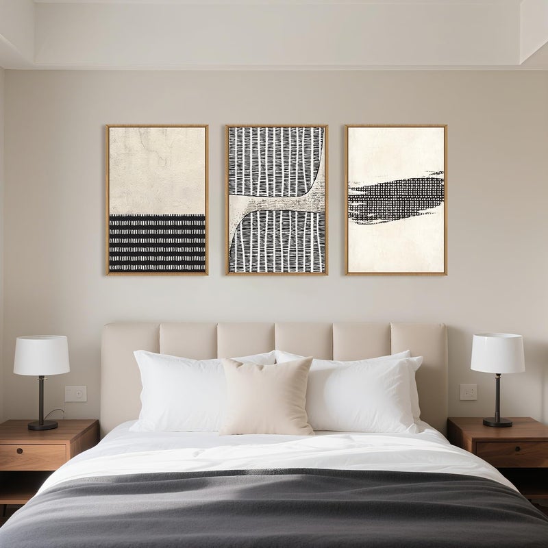 Aryroi Large Abstract Black and Beige Framed Canvas Wall Art,Minimalist Dots Lines Wall Decor,Modern Geometric Shapes Artwork,Cozy Neutral Art Print for Living Room,Bedroom,Office,Home-16"x24"x3 - Image 5