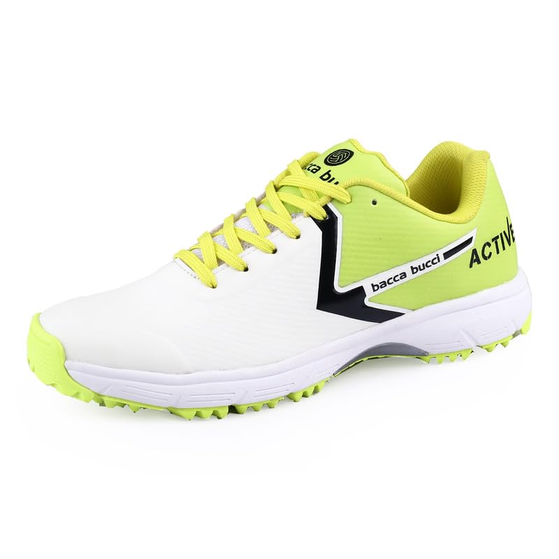 Bacca Bucci Mens Centurion Glide Elite Cricket Shoes - High-Performance, Spike-Enhanced Stability, Dynamic Flex Comfort Fit For Advanced Players White And Green Uk6, Multi - Image 1