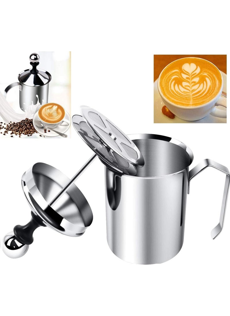 Lemonzza Lemonzza Coffee Frother Stainless Steel Manual Milk Frother for Coffee Handheld Coffee Milk Frother PitchersManual Operated Milk Foam Maker for Coffee Beater Chocolate Coffee Beater400ml  - Image 1