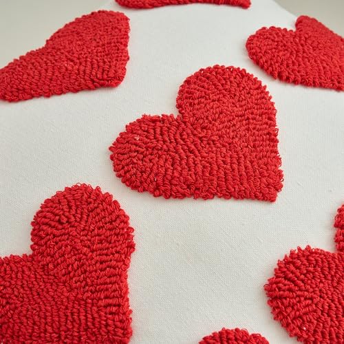 HOMFREEST Valentines Day Red Heart Pillow Covers 18x18 Inch Hearts Embroidered Decorative Throw Pillows Farmhouse Valentine Outdoor Cushion Cases for Sofa Couch Home Set of 2 - Image 4