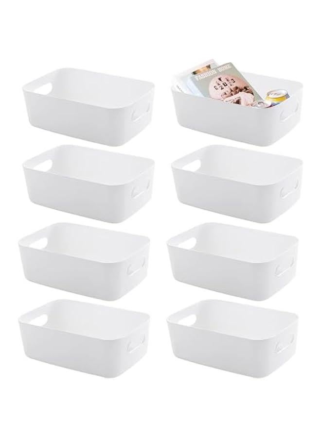 هوكور سلال تخزين بلاستيكية بيضاء من تراسل، 8 قطع، سلال تخزين صغيرة للتنظيم، صناديق تنظيم للارفف، منظم وتخزين للحمام وغرف النوم والمطابخ - Image 1