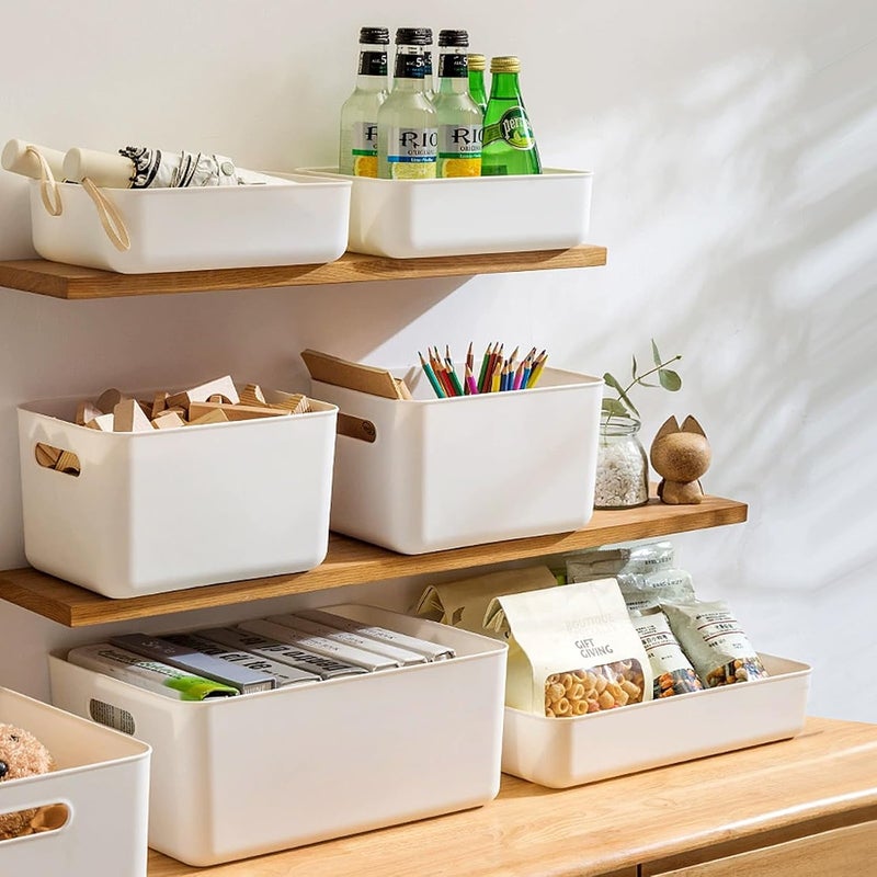 loobuu 6 Pcs Plastic Storage Bins with Handle, White Baskets with Lids for Organizing, Storage Organizer Bins for Pantry, Kitchen, Bathroom, Bedroom (White) - Image 5