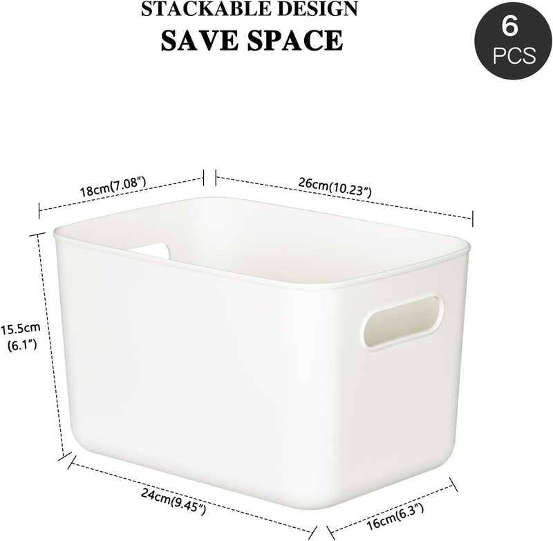 loobuu 6 Pcs Plastic Storage Bins with Handle, White Baskets with Lids for Organizing, Storage Organizer Bins for Pantry, Kitchen, Bathroom, Bedroom (White) - Image 2