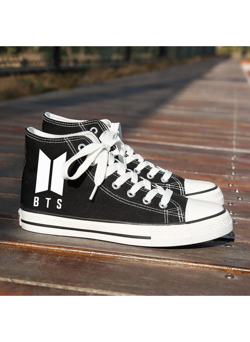 Lideral Unisex Casual Linen Comfortable High Top Black Long Converse Bts Printed Sneaker Sports Shoes  - Image 1