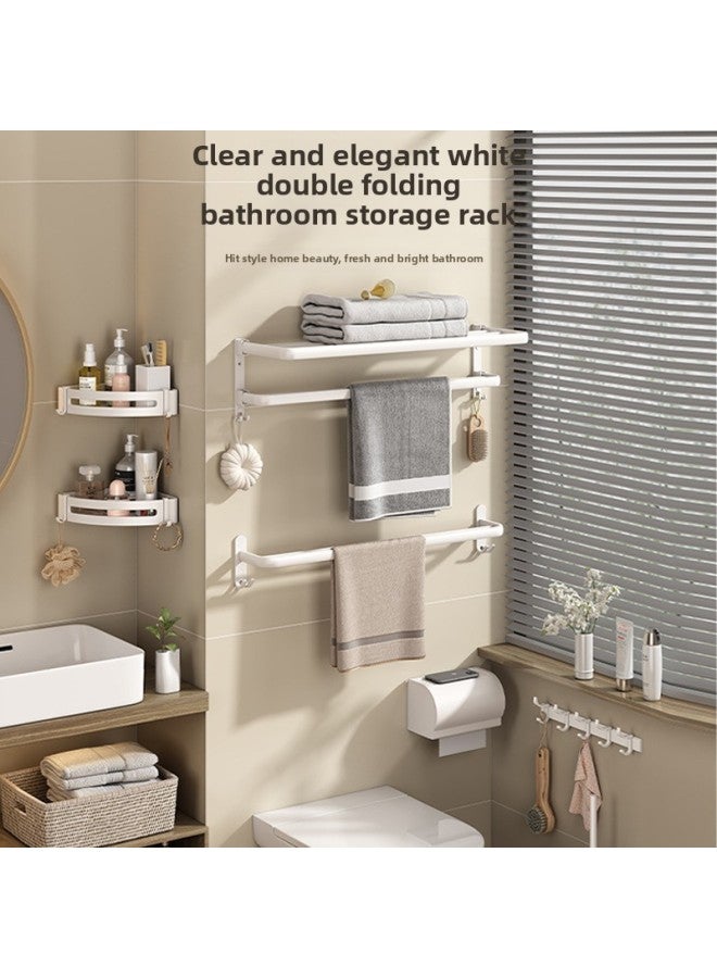 Towel Rack Toilet Punch-free Bathroom Storage Rack Suit Wall-mounted Toilet Bath Towel Storage Rack Folding Double Rod-Specification:Double Folding Towel Rack Six-piece Set A1—cream White✦  - Image 3