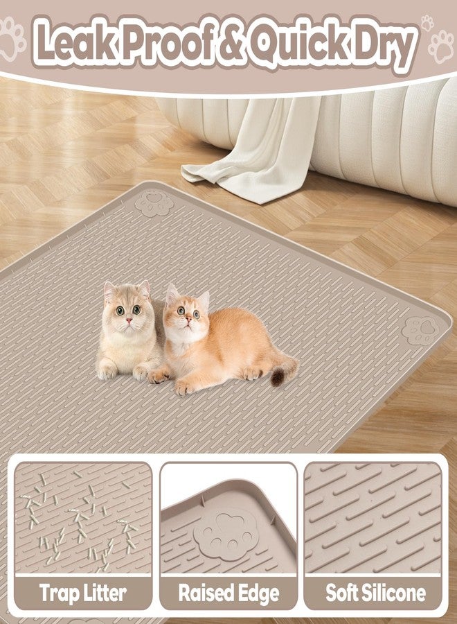 Bartuke Cat Litter Tray Mat, Oversized Cat Litter Mat, 101 x 71 cm, Silicone Mat for Litter Control, Gentle on Cat Paws, Easy to Clean (Khaki) - Image 3