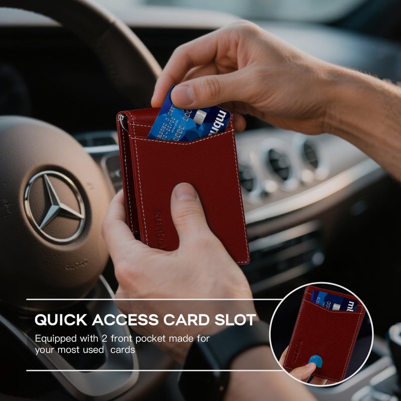 RUNBOX Slim Money Clip Wallets for Men RFID Blocking 8 Card Holder Minimalist Small Thin Carbon Leather Bifold Mens Front Pocket Wallet Gift Box(Vermilion) - Image 5