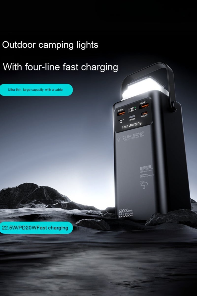 50000mAh Power Bank with Digital Display & 22.5W Fast Charging – Dual USB & Dual Type-C Ports, 4 Built-in Cables (USB, Lightning, Type-C, Mini USB), LED Light, Portable Charger for Camping & Multi-Device Use | White - view 4