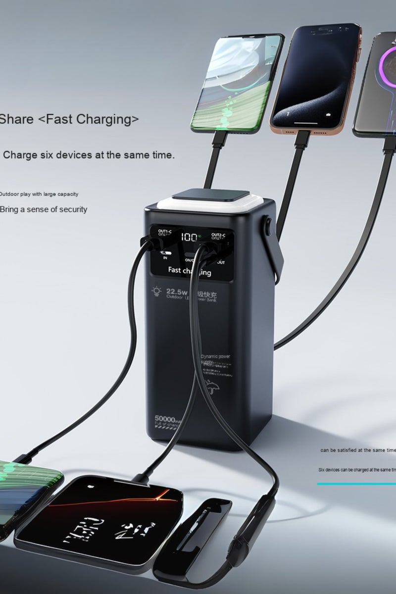 50000mAh Power Bank with Digital Display & 22.5W Fast Charging – Dual USB & Dual Type-C Ports, 4 Built-in Cables (USB, Lightning, Type-C, Mini USB), LED Light, Portable Charger for Camping & Multi-Device Use | White - view 3
