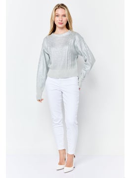 ESPRIT Women Round Neck Textured Long Sleeves Sweater, Silver  - Image 2