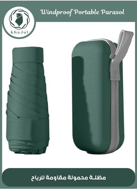 Mini Umbrella with Capsule Case Sunshine UPF50 for Rainy and Sunny Days Dark Green