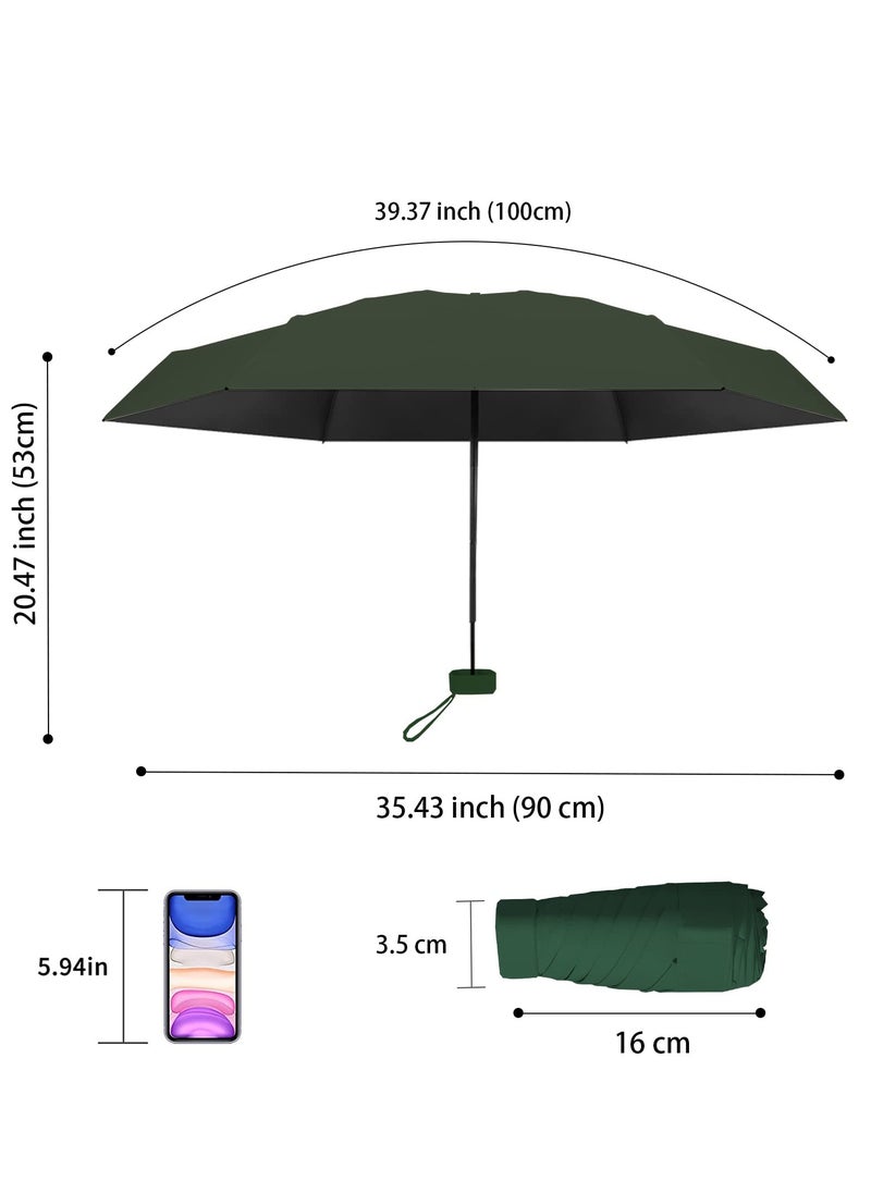 KHAJUL - Mini Umbrella with Capsule Case Sunshine UPF50 for Rainy and Sunny Days Dark Green - Image 1