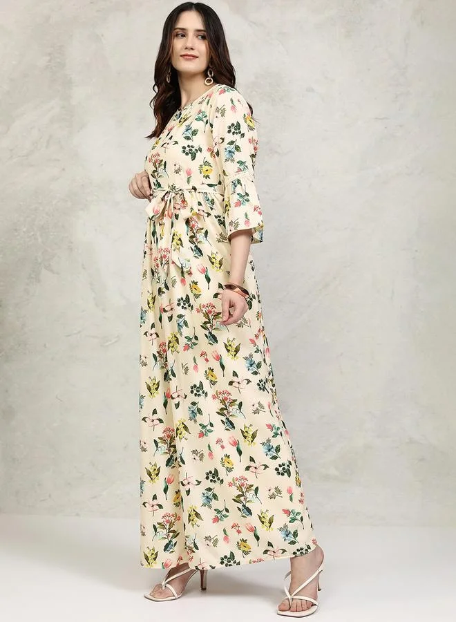 Vishudh Vishudh All-Over Floral Print Straight Leg Jumpsuit with Tie-Up Belt