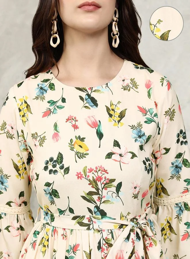 Vishudh Vishudh All-Over Floral Print Straight Leg Jumpsuit with Tie-Up Belt