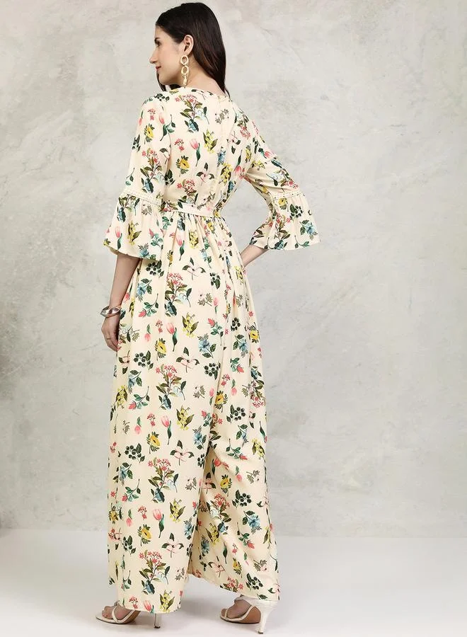 Vishudh Vishudh All-Over Floral Print Straight Leg Jumpsuit with Tie-Up Belt