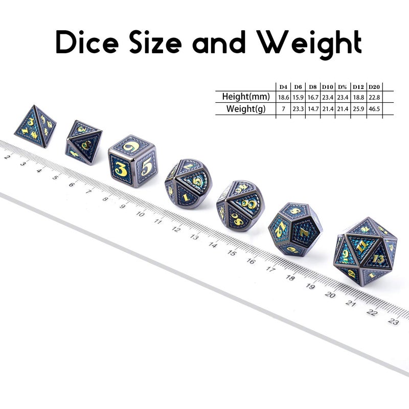 DNDND Metal Dice, 7 PCS Dragon Scale Metallic DND Die with Gift Metal Case for Dungeons & Dragons D&D (Teal with Black Edge) - Image 4