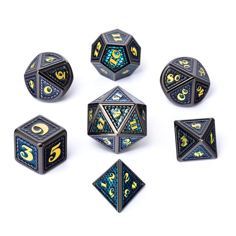 DNDND Metal Dice, 7 PCS Dragon Scale Metallic DND Die with Gift Metal Case for Dungeons & Dragons D&D (Teal with Black Edge) - Image 5
