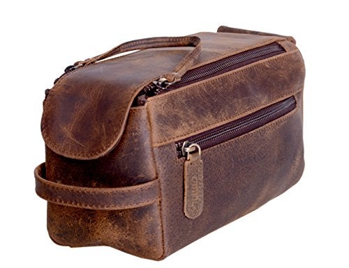 KomalC KOMALC Genuine Buffalo Leather Unisex Toiletry Bag Travel Dopp Kit - Image 1