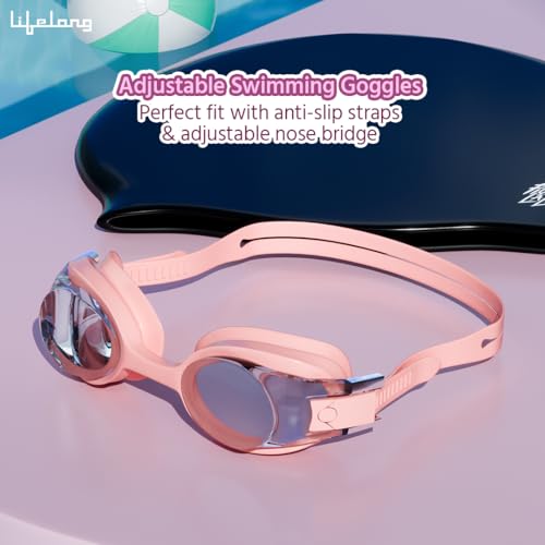 Lifelong Swimming Combo Kit for Kids 5+ Years- Swimming Goggles,Swim Cap with Earplug, NoseClip & - Easy Fit Swimming Accessories - Waterproof Swimming Cap -Anti-Fog Glasses(Pink) - Image 2