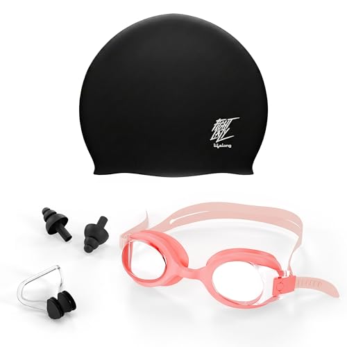 Lifelong Swimming Combo Kit for Kids 5+ Years- Swimming Goggles,Swim Cap with Earplug, NoseClip & - Easy Fit Swimming Accessories - Waterproof Swimming Cap -Anti-Fog Glasses(Pink) - Image 1