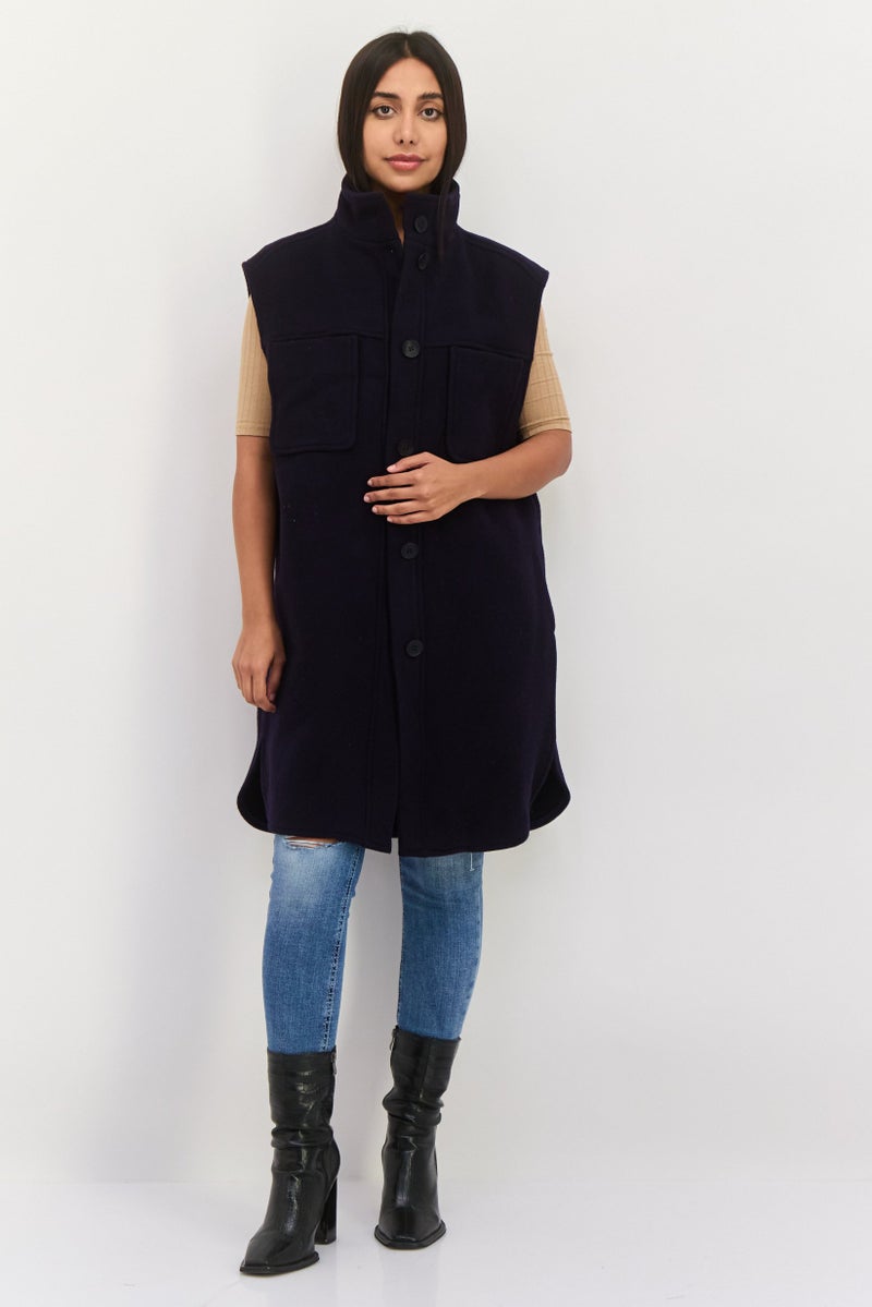 NAH/ Studio Women Plain Jacket Vest, Navy - Image 4