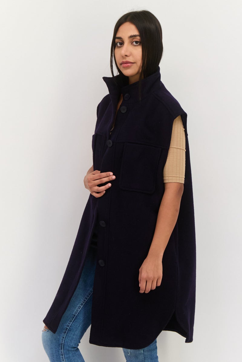 NAH/ Studio Women Plain Jacket Vest, Navy - Image 2