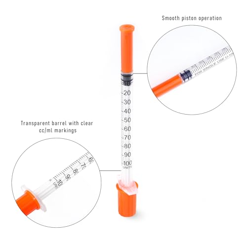 Beicok 100 عبوة من الحقن 1cc مع إبرة 32G 5/16 بوصة-8مم U-100 قياس دقيق للسوائل مع تغليف مختوم بشكل فردي - Image 4