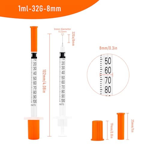 Beicok 100 عبوة من الحقن 1cc مع إبرة 32G 5/16 بوصة-8مم U-100 قياس دقيق للسوائل مع تغليف مختوم بشكل فردي - Image 2