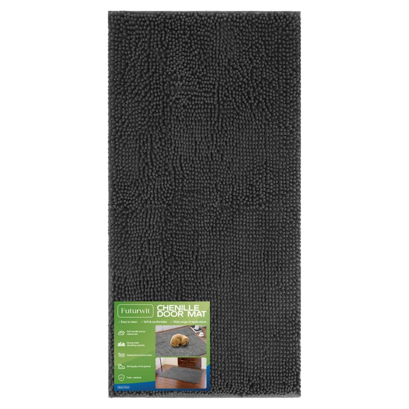 Futurwit Dog Door Mat for Muddy Paws, 72" x 24" Chenille Absorbent Front Door Mat Inside, Large Runner Mud Mat for Dogs, Machine Washable Non Slip Outdoor Indoor Entrance Doormats, Grey - Image 1