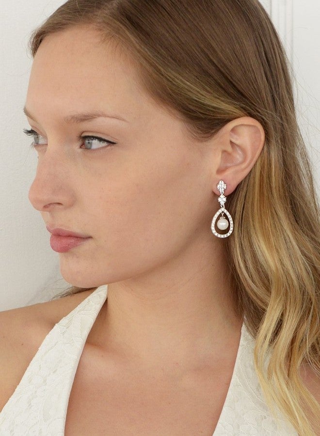 Mariell Pearl Bridal Wedding Earrings for Bride, Pearl Jewelry for Bridesmaid, Prom, Mother of the Bride - Image 4