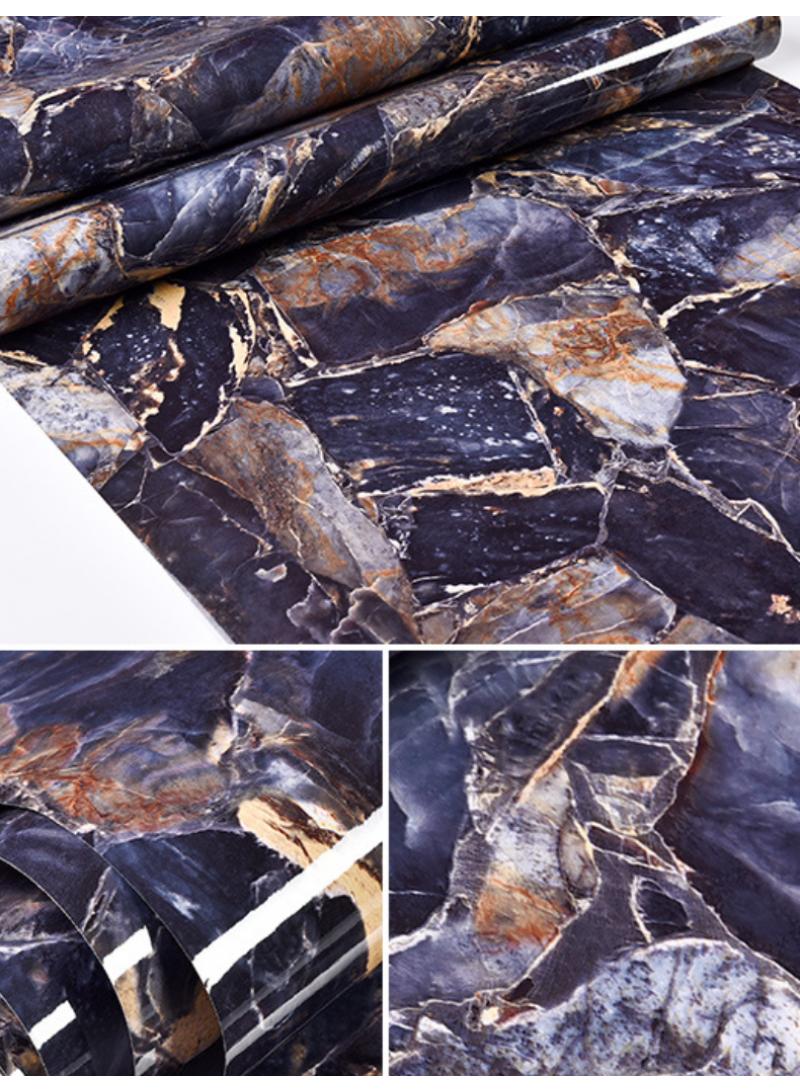 الأزرق جي دبليو الرخام ورقة 40x500cm ورق الجدران ذاتية اللصق للماء لمعان بولي كلوريد الفينيل الفينيل الغرانيت ورقة مضادة للنفط تغطية الأثاث كونترتوب المطبخ بطانة الجرف - Image 2