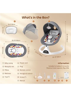 Tiokkss Electric Baby Rocker with Mobile App Control and Remote Control, Electric Baby Swing Chair with 5 Swing Amplitudes 3 Levels Timer Electric Bouncer for Baby (Grey)  - Image 2