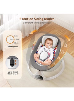 Tiokkss Electric Baby Rocker with Mobile App Control and Remote Control, Electric Baby Swing Chair with 5 Swing Amplitudes 3 Levels Timer Electric Bouncer for Baby (Grey)  - Image 5